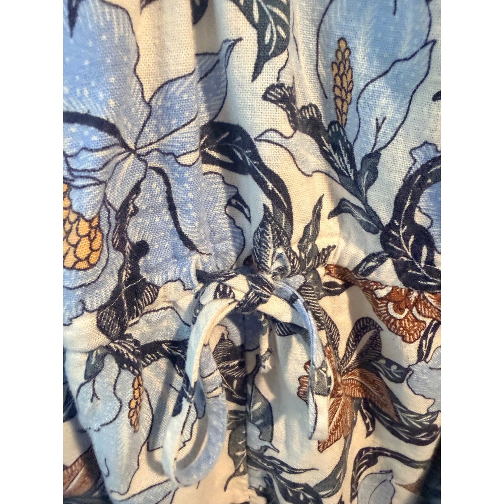 Old Navy Maternity Blue Floral Linen Blend Wide Leg Jumpsuit Tie Strap Medium - Picture 7 of 10